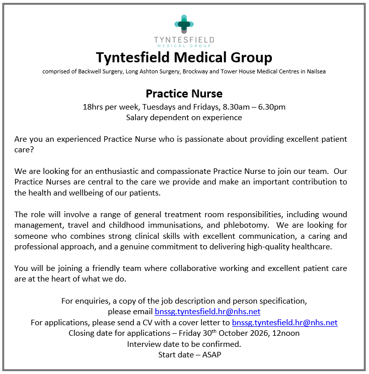 Practice Nurse Job Advert