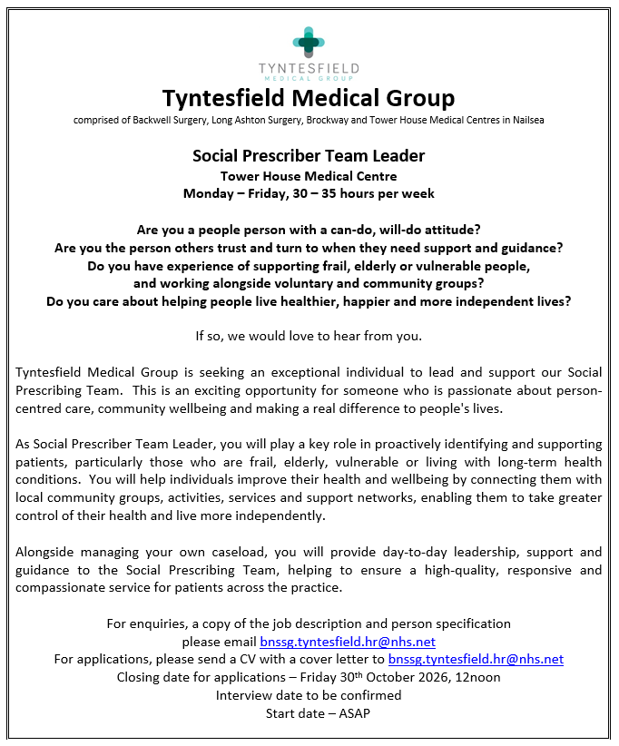 Social Prescriber Team Leader Job Advert